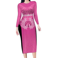 New Zealand Custom Family Matching Long Sleeve Bodycon Dress and Hawaiian Shirt Fire Basketball Maori Tribal Pink LT9 Mom's Dress Pink - Polynesian Pride