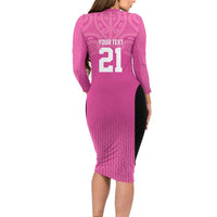 New Zealand Custom Family Matching Long Sleeve Bodycon Dress and Hawaiian Shirt Fire Basketball Maori Tribal Pink LT9 - Polynesian Pride