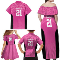 New Zealand Custom Family Matching Off Shoulder Maxi Dress and Hawaiian Shirt Fire Basketball Maori Tribal Pink LT9 - Polynesian Pride