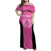 New Zealand Custom Family Matching Off Shoulder Maxi Dress and Hawaiian Shirt Fire Basketball Maori Tribal Pink LT9 Mom's Dress Pink - Polynesian Pride
