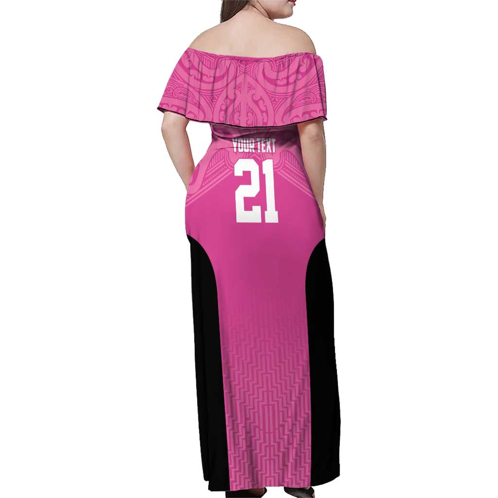 New Zealand Custom Family Matching Off Shoulder Maxi Dress and Hawaiian Shirt Fire Basketball Maori Tribal Pink LT9 - Polynesian Pride