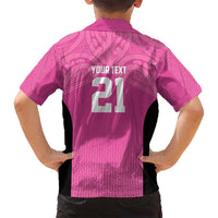 New Zealand Custom Family Matching Off Shoulder Short Dress and Hawaiian Shirt Fire Basketball Maori Tribal Pink LT9 - Polynesian Pride