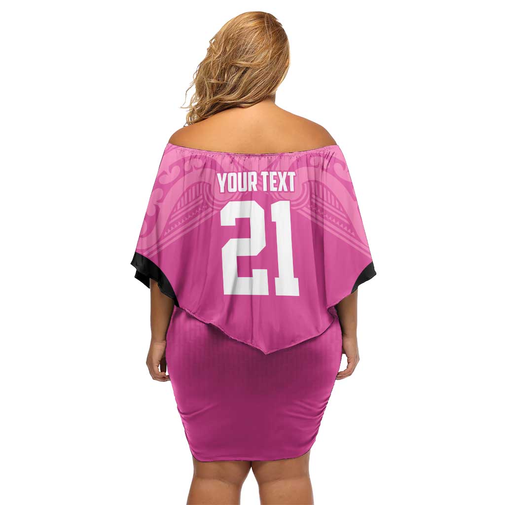 New Zealand Custom Family Matching Off Shoulder Short Dress and Hawaiian Shirt Fire Basketball Maori Tribal Pink LT9 - Polynesian Pride