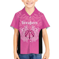 New Zealand Custom Family Matching Off Shoulder Short Dress and Hawaiian Shirt Fire Basketball Maori Tribal Pink LT9 Son's Shirt Pink - Polynesian Pride