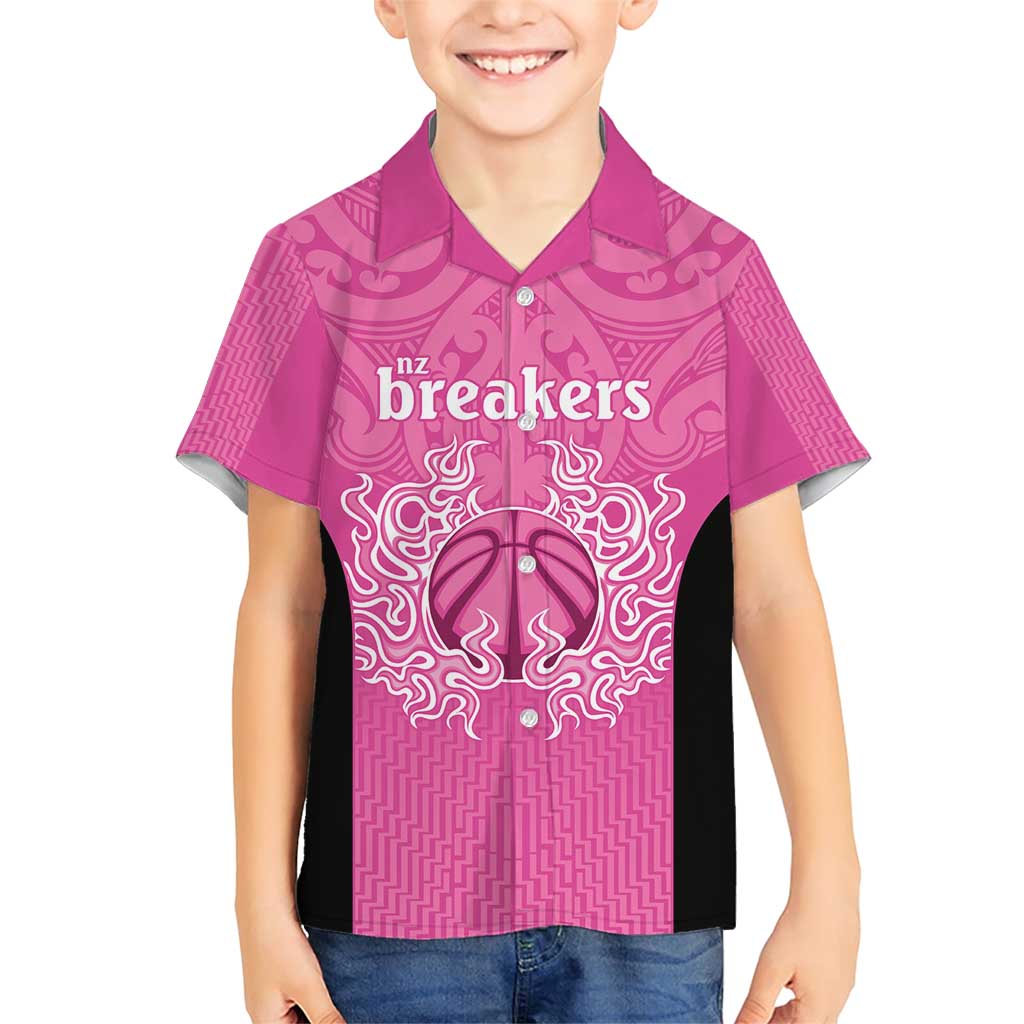 New Zealand Custom Family Matching Short Sleeve Bodycon Dress and Hawaiian Shirt Fire Basketball Maori Tribal Pink LT9 Son's Shirt Pink - Polynesian Pride