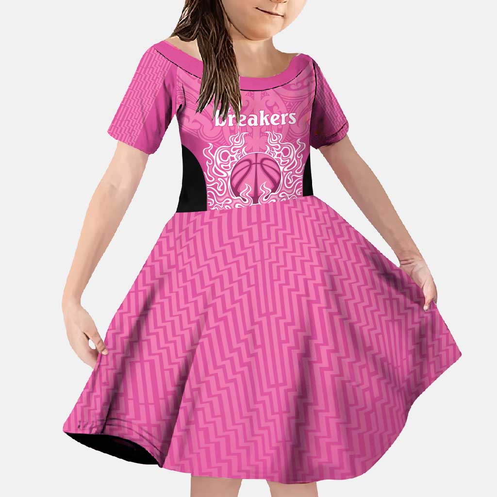 New Zealand Custom Family Matching Summer Maxi Dress and Hawaiian Shirt Fire Basketball Maori Tribal Pink LT9 Daughter's Dress Pink - Polynesian Pride