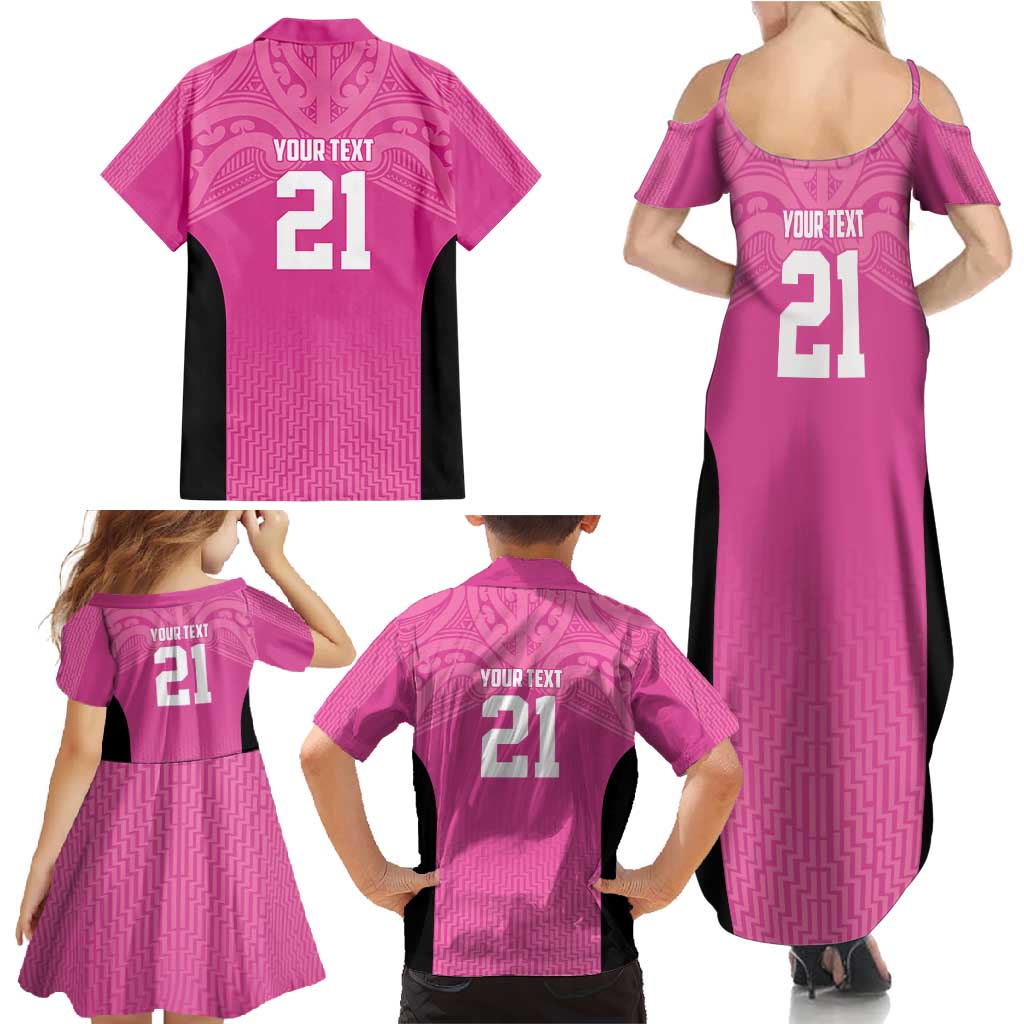 New Zealand Custom Family Matching Summer Maxi Dress and Hawaiian Shirt Fire Basketball Maori Tribal Pink LT9 - Polynesian Pride