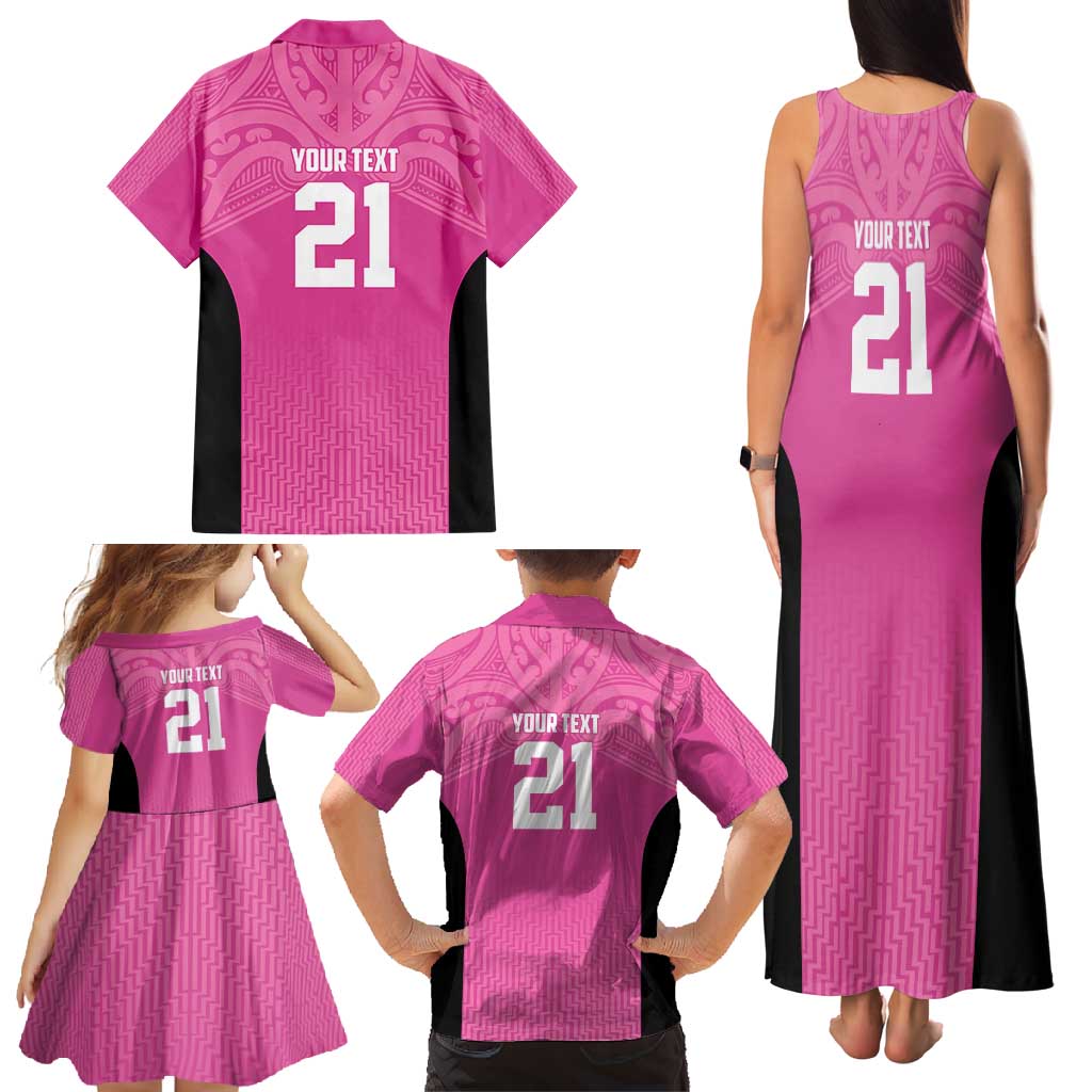 New Zealand Custom Family Matching Tank Maxi Dress and Hawaiian Shirt Fire Basketball Maori Tribal Pink LT9 - Polynesian Pride