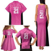 New Zealand Custom Family Matching Tank Maxi Dress and Hawaiian Shirt Fire Basketball Maori Tribal Pink LT9 - Polynesian Pride