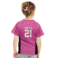 New Zealand Custom Kid T Shirt Fire Basketball Maori Tribal Pink - Polynesian Pride