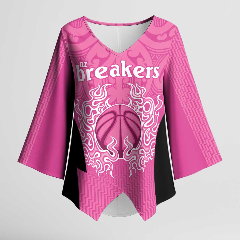 New Zealand Custom Kimono Sleeve Blouse Fire Basketball Maori Tribal Pink - Polynesian Pride