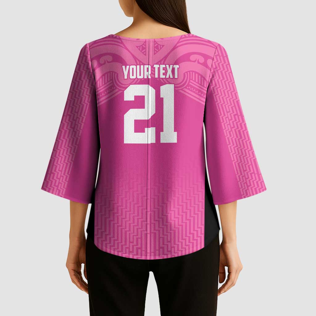 New Zealand Custom Kimono Sleeve Blouse Fire Basketball Maori Tribal Pink - Polynesian Pride