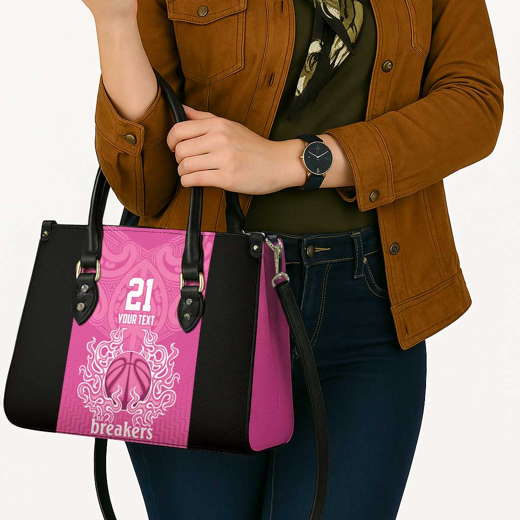 New Zealand Custom Leather Bag Fire Basketball Maori Tribal Pink - Polynesian Pride