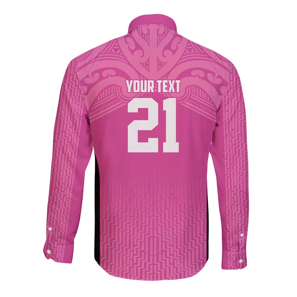 New Zealand Custom Long Sleeve Button Shirt Fire Basketball Maori Tribal Pink - Polynesian Pride