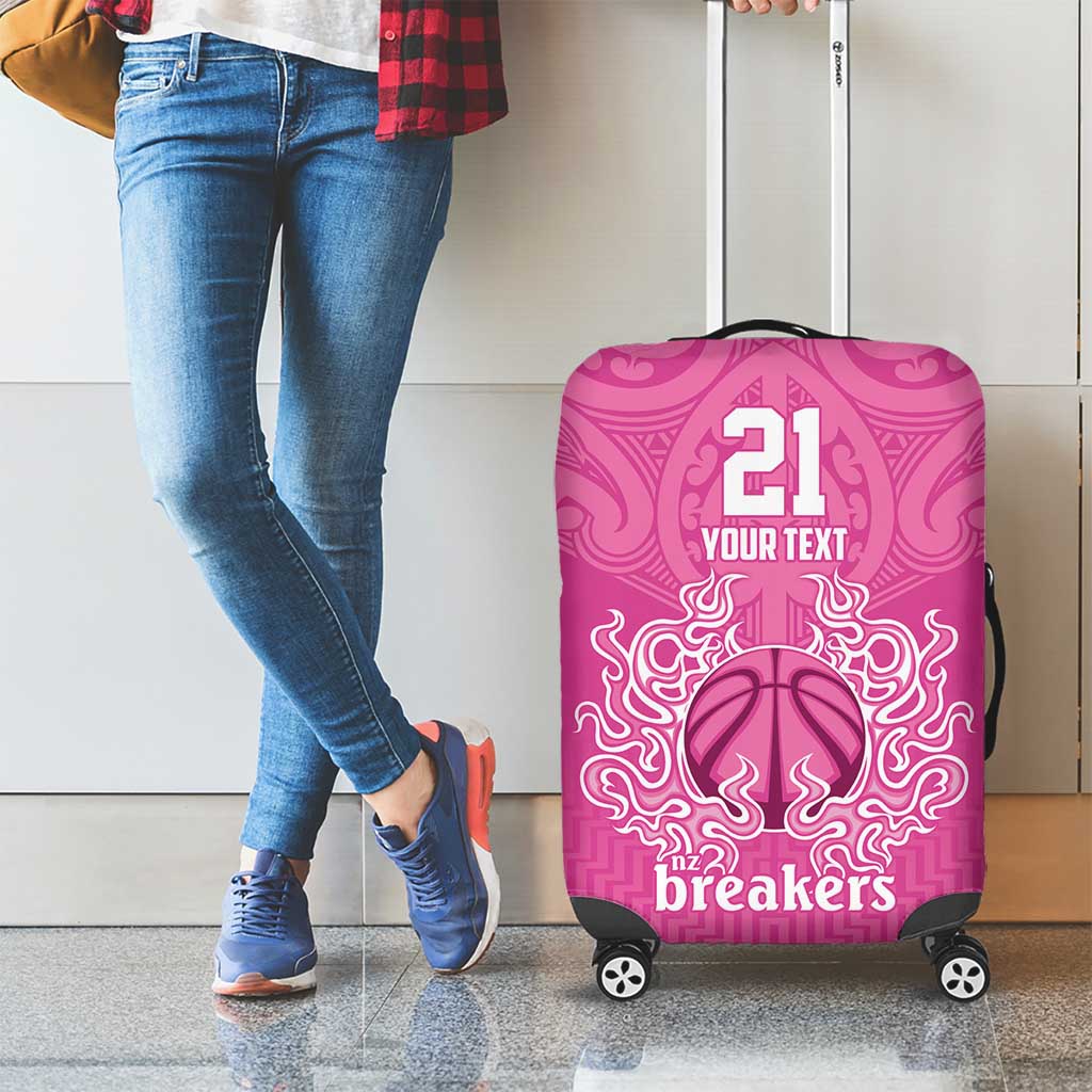 New Zealand Custom Luggage Cover Fire Basketball Maori Tribal Pink - Polynesian Pride