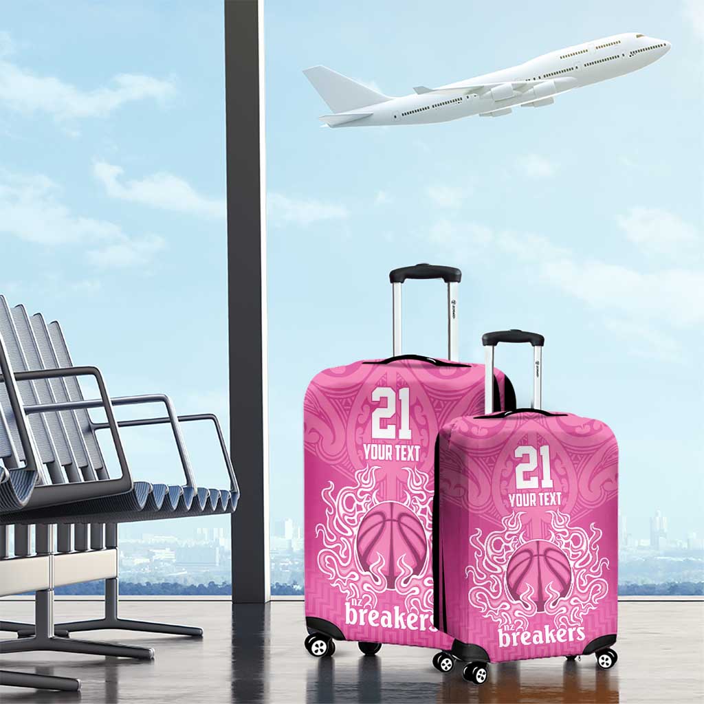 New Zealand Custom Luggage Cover Fire Basketball Maori Tribal Pink - Polynesian Pride
