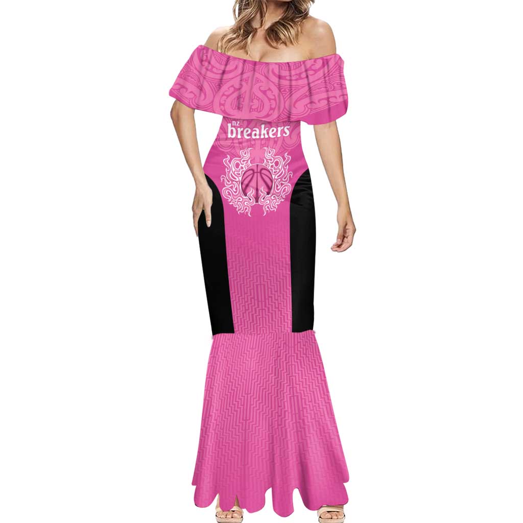 New Zealand Custom Mermaid Dress Fire Basketball Maori Tribal Pink - Polynesian Pride