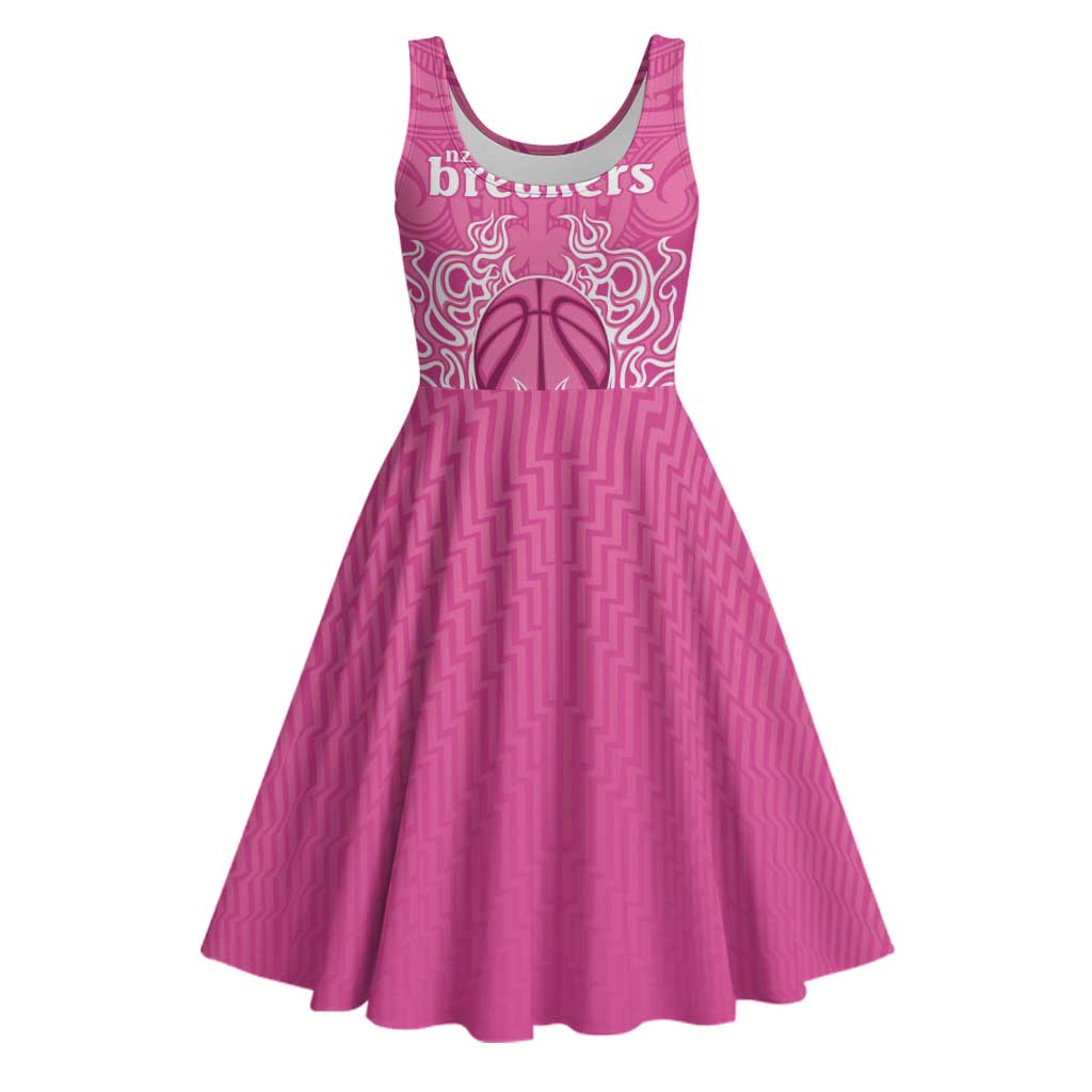 New Zealand Custom Midi Dress Fire Basketball Maori Tribal Pink - Polynesian Pride