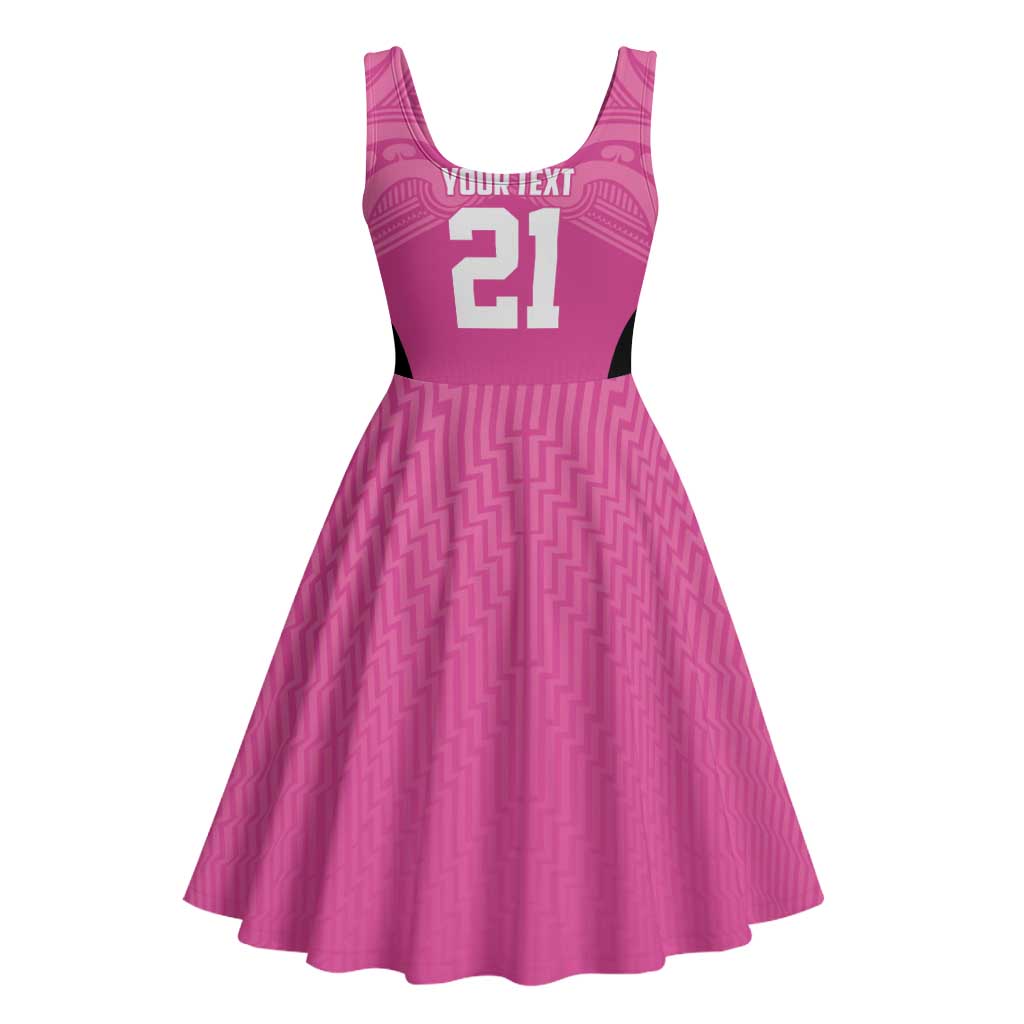 New Zealand Custom Midi Dress Fire Basketball Maori Tribal Pink - Polynesian Pride