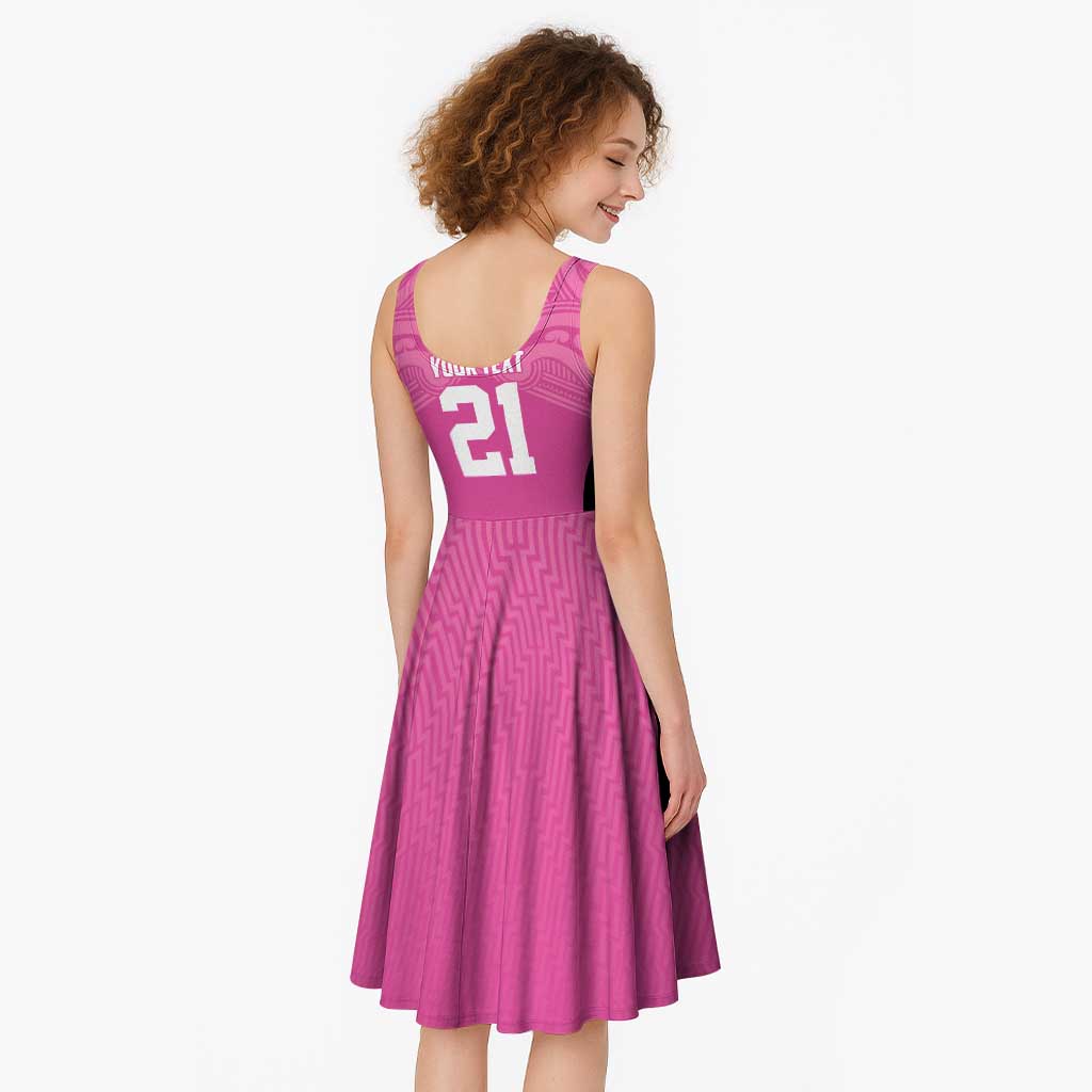 New Zealand Custom Midi Dress Fire Basketball Maori Tribal Pink - Polynesian Pride