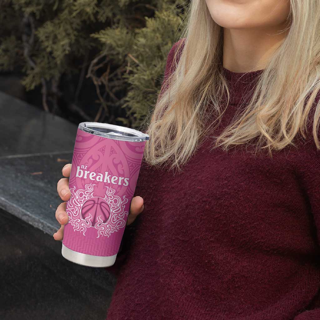 New Zealand Custom Tumbler Cup Fire Basketball Maori Tribal Pink - Polynesian Pride