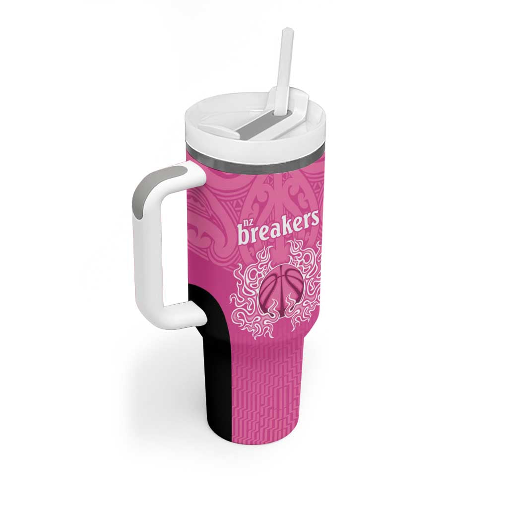 New Zealand Custom Tumbler With Handle Fire Basketball Maori Tribal Pink - Polynesian Pride