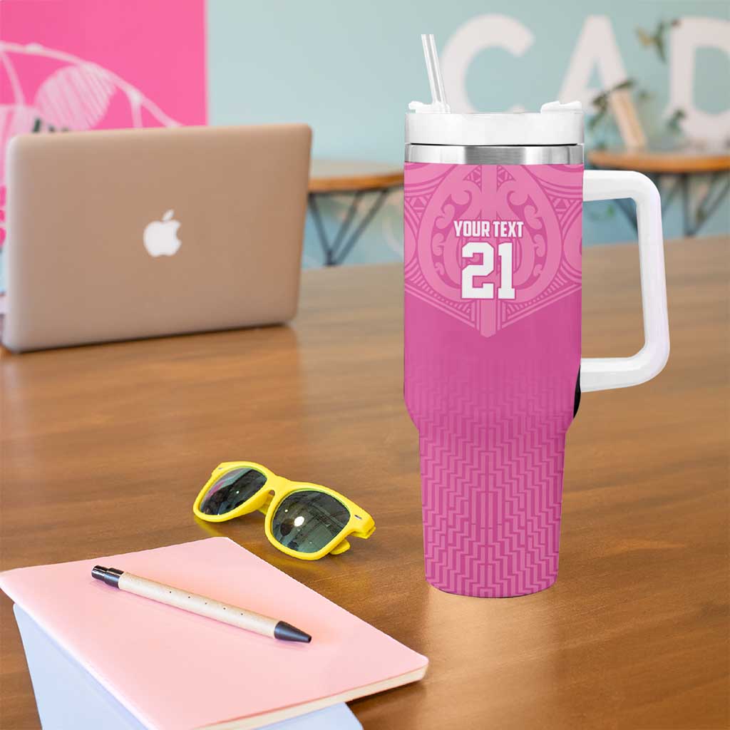 New Zealand Custom Tumbler With Handle Fire Basketball Maori Tribal Pink - Polynesian Pride