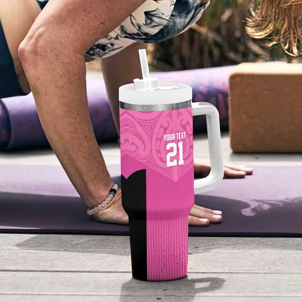 New Zealand Custom Tumbler With Handle Fire Basketball Maori Tribal Pink - Polynesian Pride
