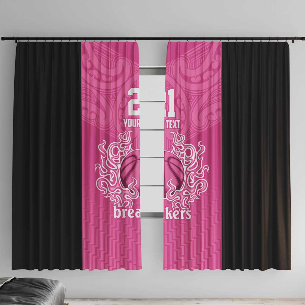 New Zealand Custom Window Curtain Fire Basketball Maori Tribal Pink - Polynesian Pride