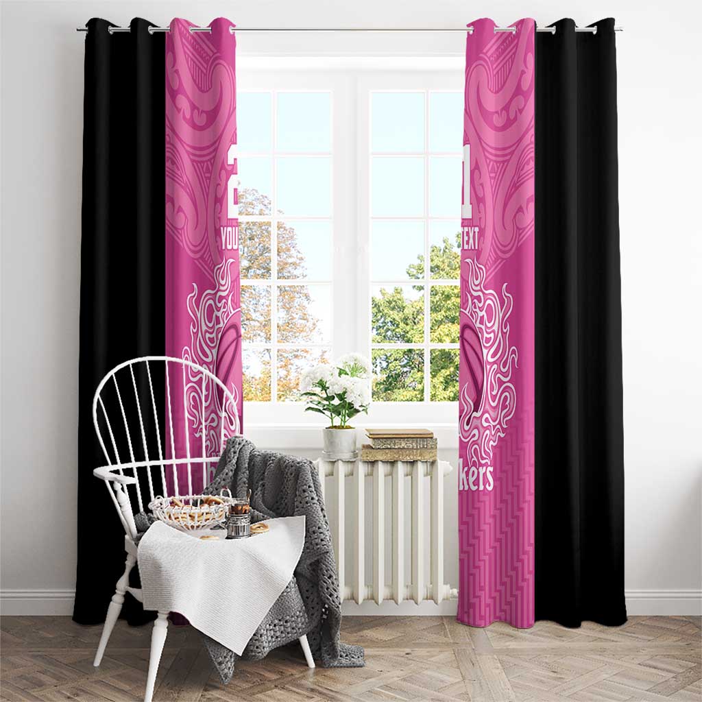 New Zealand Custom Window Curtain Fire Basketball Maori Tribal Pink - Polynesian Pride