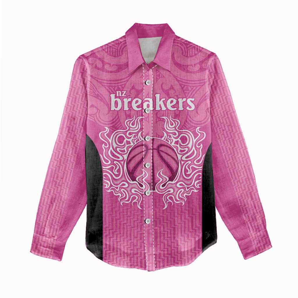 New Zealand Custom Women Casual Shirt Fire Basketball Maori Tribal Pink LT9 - Polynesian Pride
