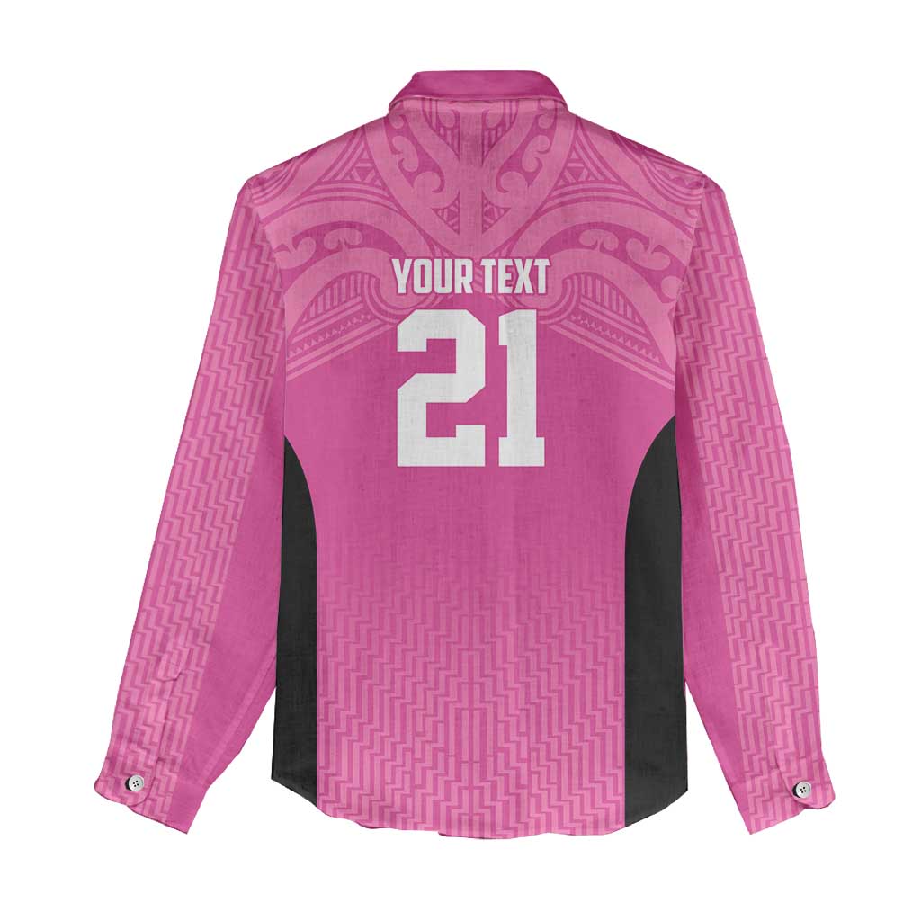 New Zealand Custom Women Casual Shirt Fire Basketball Maori Tribal Pink LT9 - Polynesian Pride