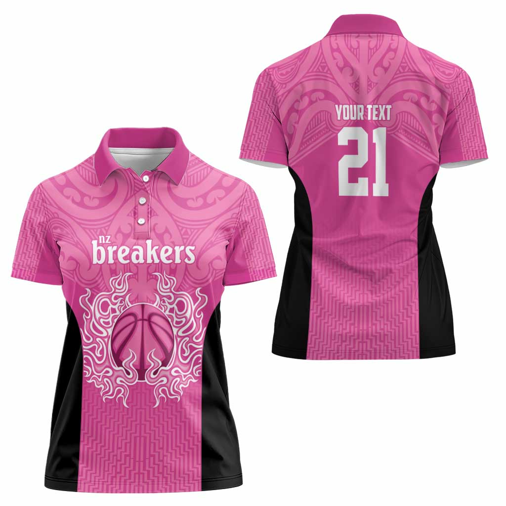New Zealand Custom Women Polo Shirt Fire Basketball Maori Tribal Pink LT9 - Polynesian Pride
