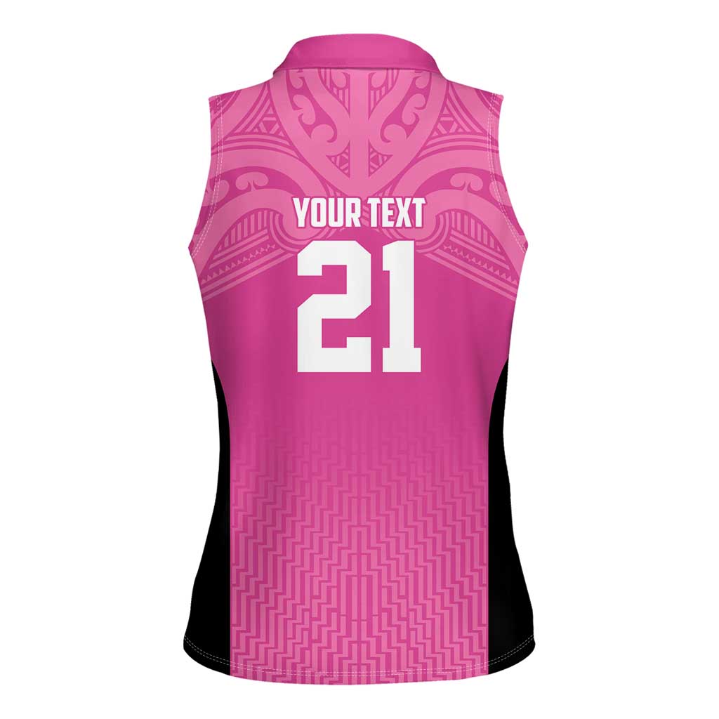 New Zealand Custom Women Sleeveless Polo Shirt Fire Basketball Maori Tribal Pink LT9 - Polynesian Pride