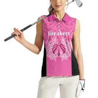 New Zealand Custom Women Sleeveless Polo Shirt Fire Basketball Maori Tribal Pink LT9 - Polynesian Pride