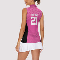 New Zealand Custom Women Sleeveless Polo Shirt Fire Basketball Maori Tribal Pink LT9 - Polynesian Pride