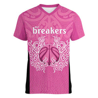 New Zealand Custom Women V-Neck T-Shirt Fire Basketball Maori Tribal Pink LT9 Female Pink - Polynesian Pride