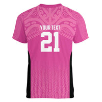 New Zealand Custom Women V-Neck T-Shirt Fire Basketball Maori Tribal Pink LT9 - Polynesian Pride