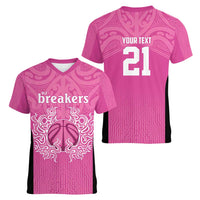 New Zealand Custom Women V-Neck T-Shirt Fire Basketball Maori Tribal Pink LT9 - Polynesian Pride