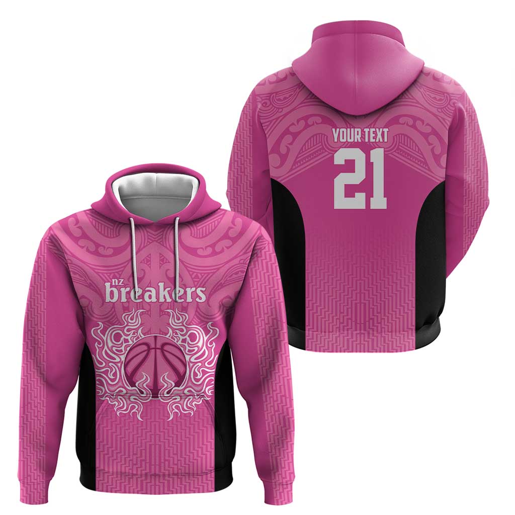 New Zealand Custom Zip Hoodie Fire Basketball Maori Tribal Pink - Polynesian Pride