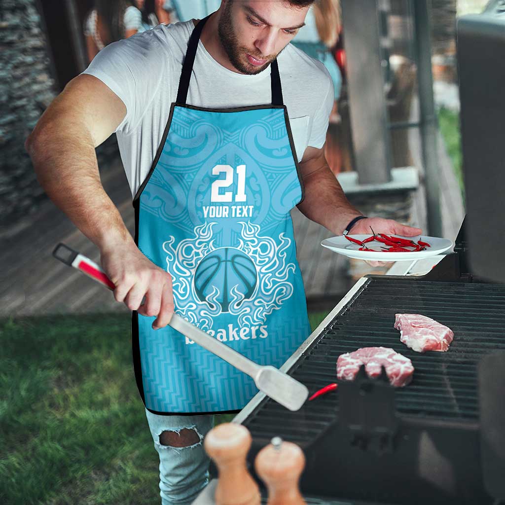 New Zealand Custom Apron Fire Basketball Maori Tribal Sky Blue LT9 - Polynesian Pride