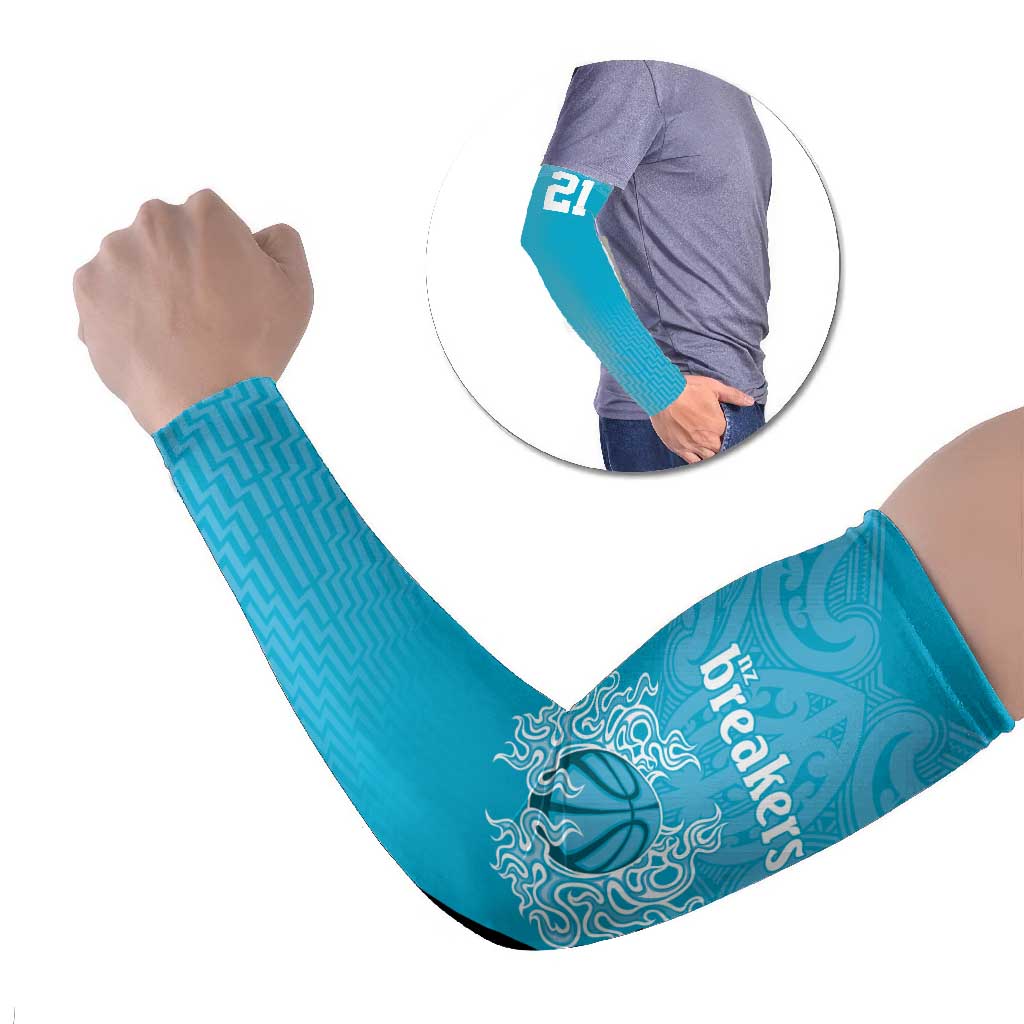New Zealand Custom Arm Sleeves Fire Basketball Maori Tribal Sky Blue - Polynesian Pride