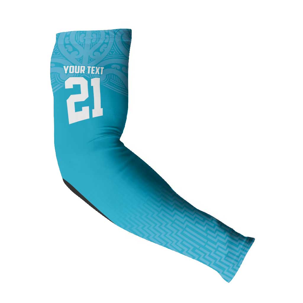 New Zealand Custom Arm Sleeves Fire Basketball Maori Tribal Sky Blue - Polynesian Pride