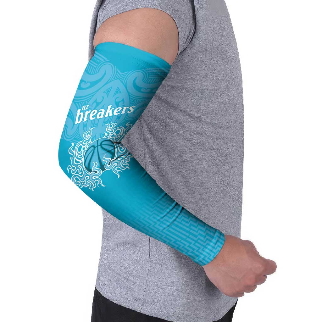 New Zealand Custom Arm Sleeves Fire Basketball Maori Tribal Sky Blue - Polynesian Pride