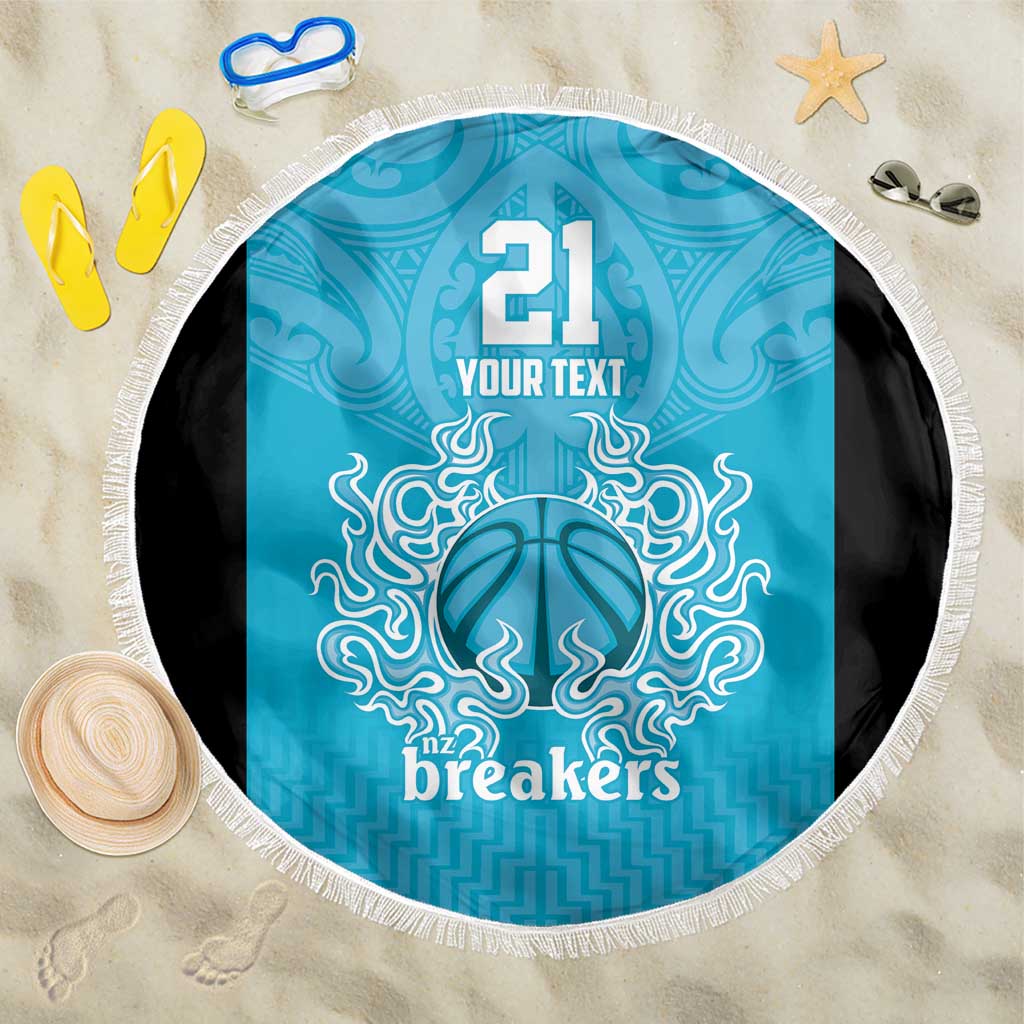 New Zealand Custom Beach Blanket Fire Basketball Maori Tribal Sky Blue - Polynesian Pride