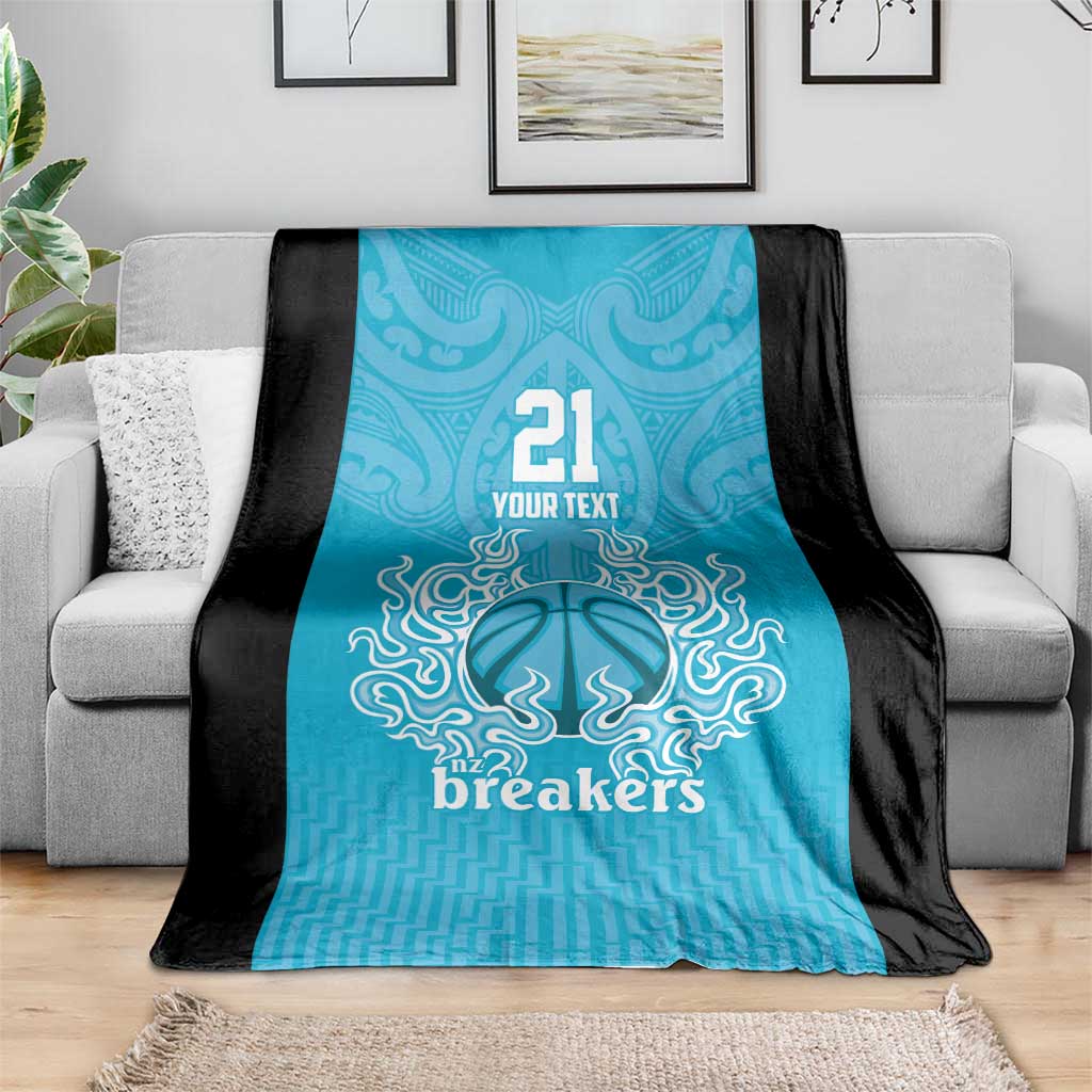 New Zealand Custom Blanket Fire Basketball Maori Tribal Sky Blue - Polynesian Pride