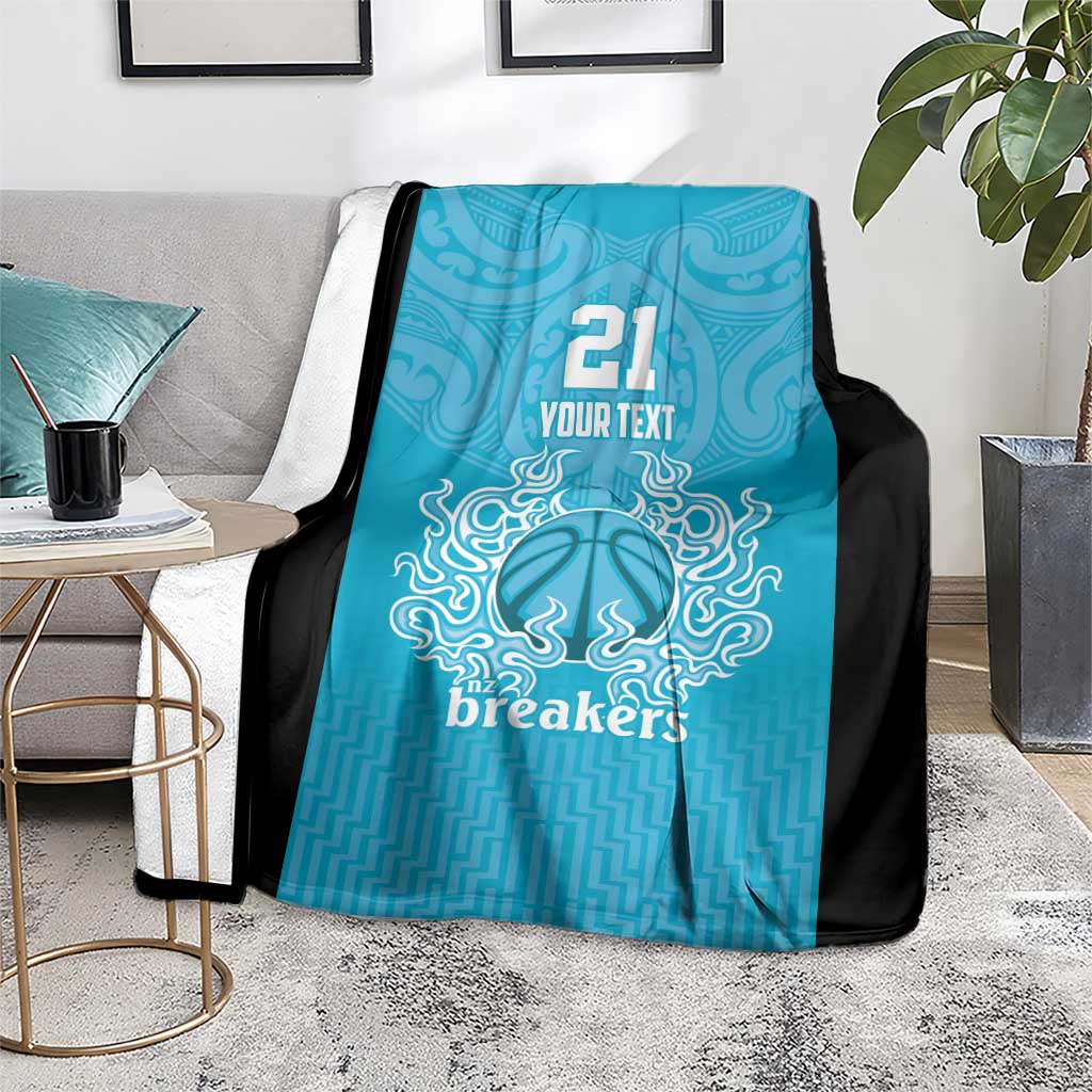 New Zealand Custom Blanket Fire Basketball Maori Tribal Sky Blue - Polynesian Pride