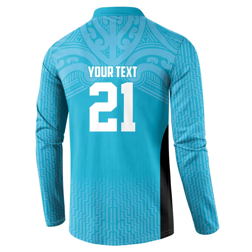 New Zealand Custom Button Sweatshirt Fire Basketball Maori Tribal Sky Blue - Polynesian Pride