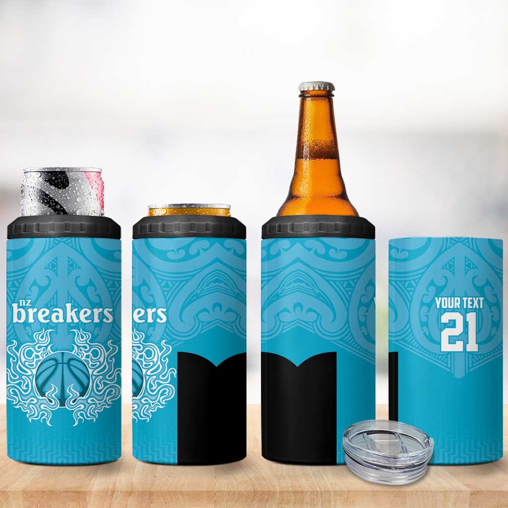 New Zealand Custom 4 in 1 Can Cooler Tumbler Fire Basketball Maori Tribal Sky Blue - Polynesian Pride