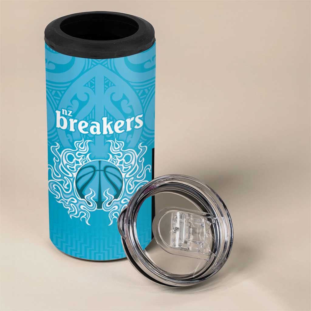 New Zealand Custom 4 in 1 Can Cooler Tumbler Fire Basketball Maori Tribal Sky Blue - Polynesian Pride